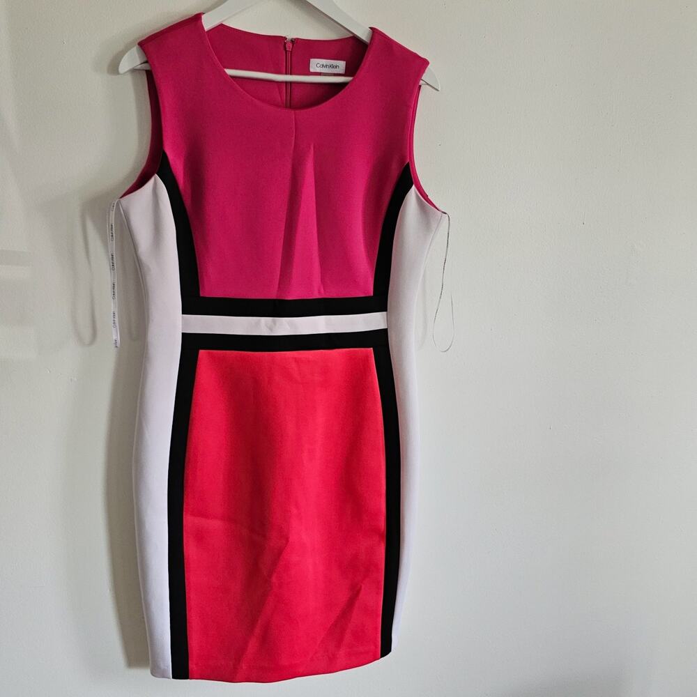 CALVIN KLEIN  COLOR-BLOCK SCUBA SHEATH DRESS Sz.14